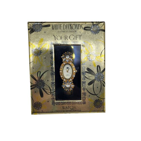 Vintage White Diamonds Watch Womens Gold Tone Dainty Crystal Cluster Floral - Picture 3 of 16